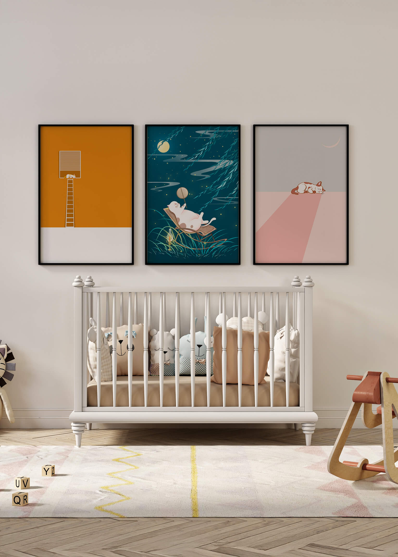 Images décoratives de chats minimalistes dans des cadres en bois