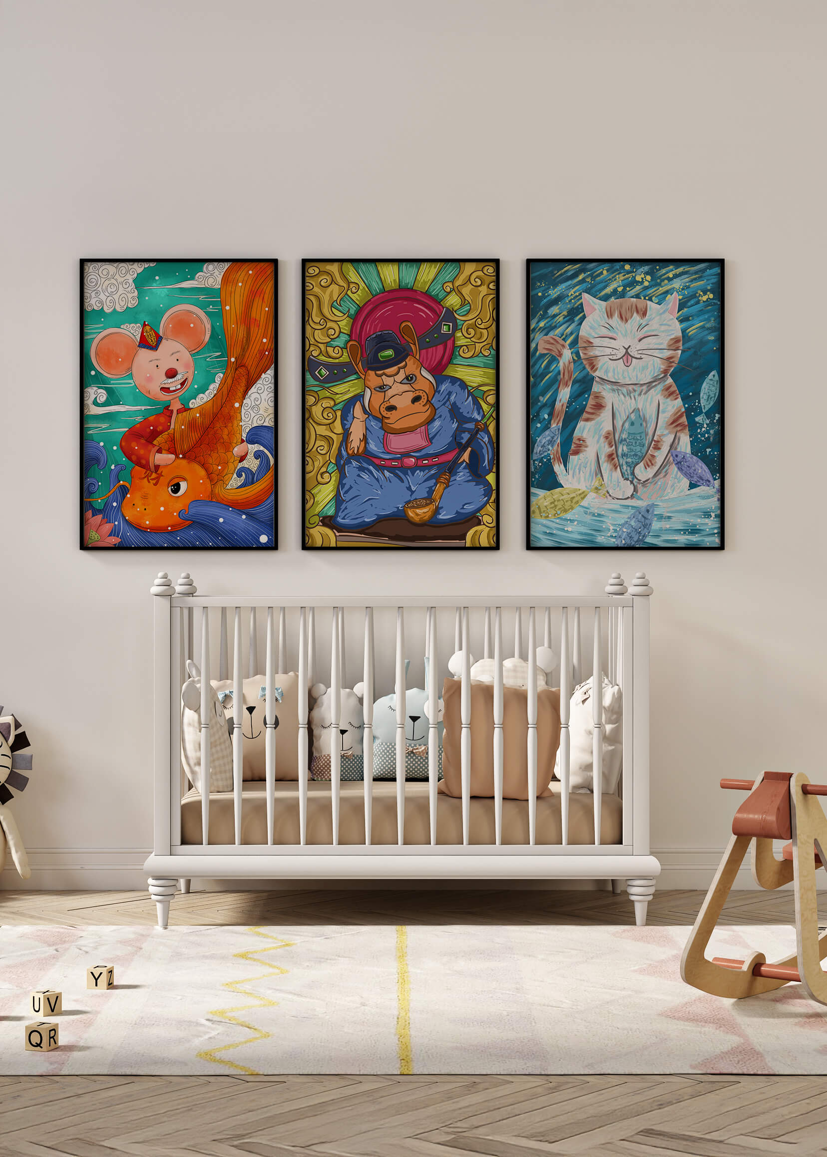 Ensemble d'illustrations d'animaux au style fantastique