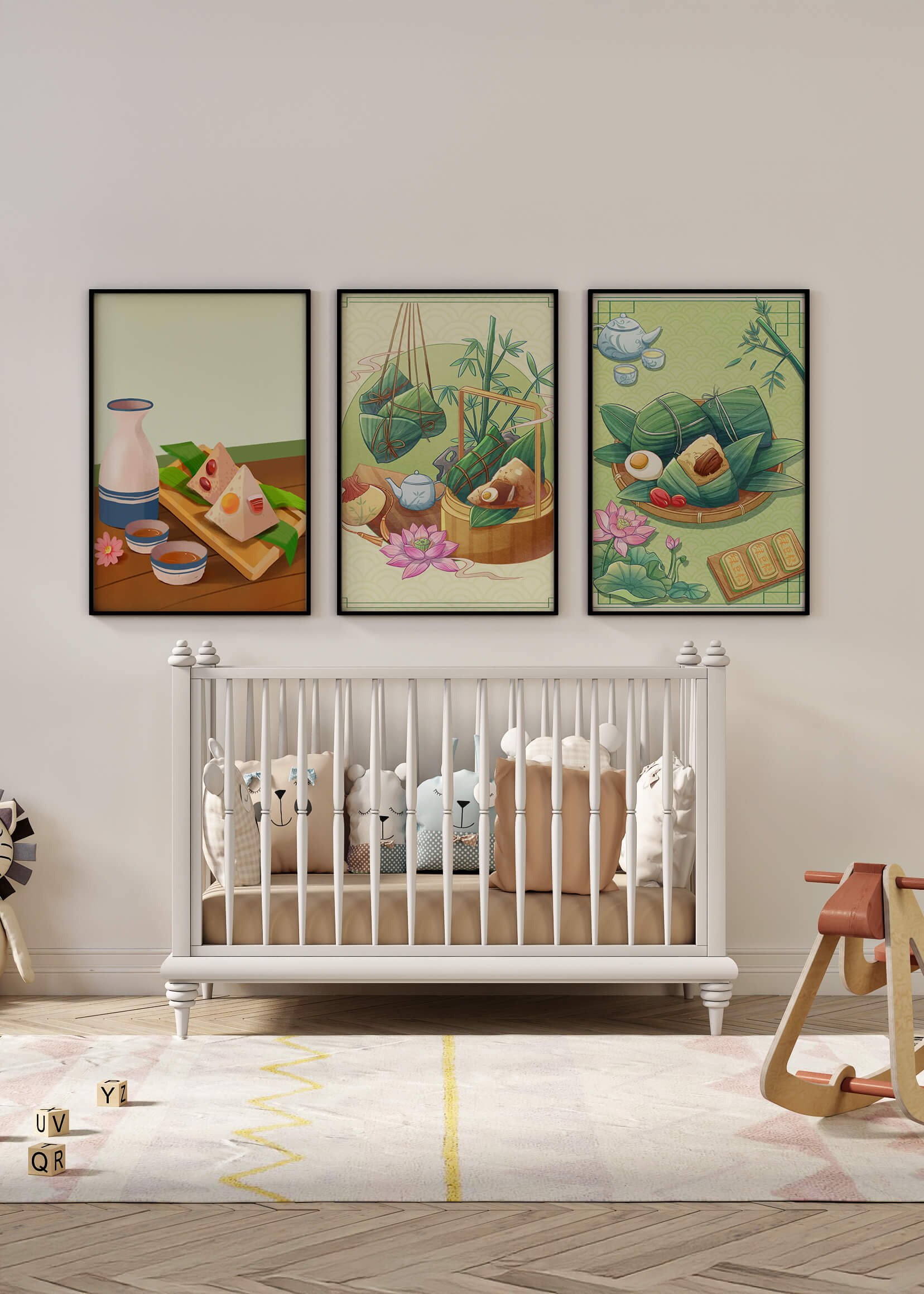 Tableaux d'art inspirés de la culture orientale avec des motifs de nourriture et de nature