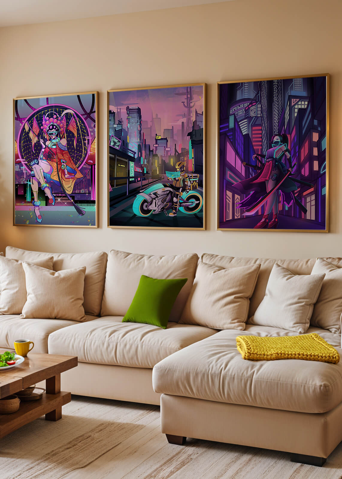 Ensemble de toiles d'art numérique sur le thème futuriste et cyberpunk