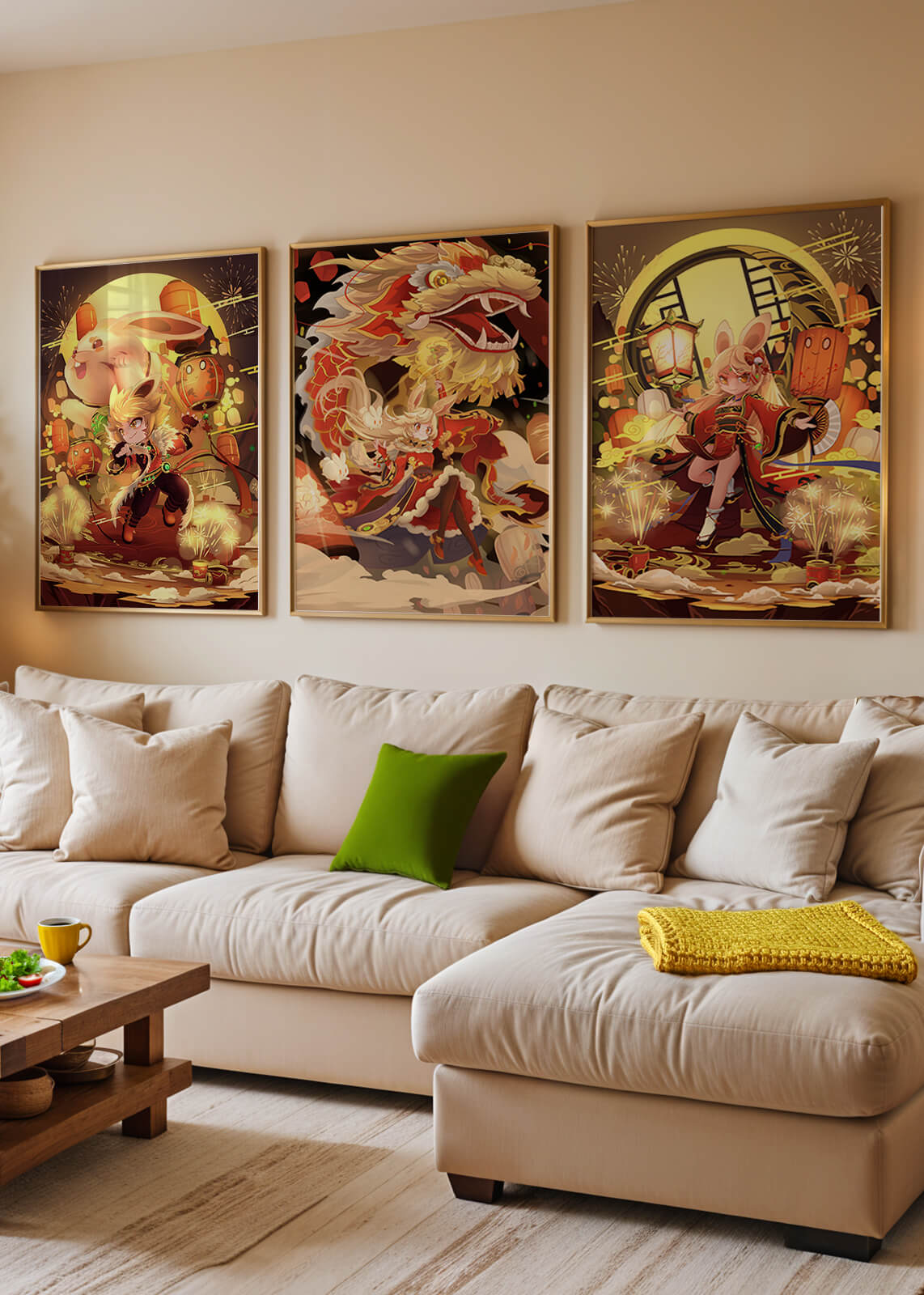 Conjunto de Ilustraciones con Temática de Dragones y Animales en Colores Cálidos