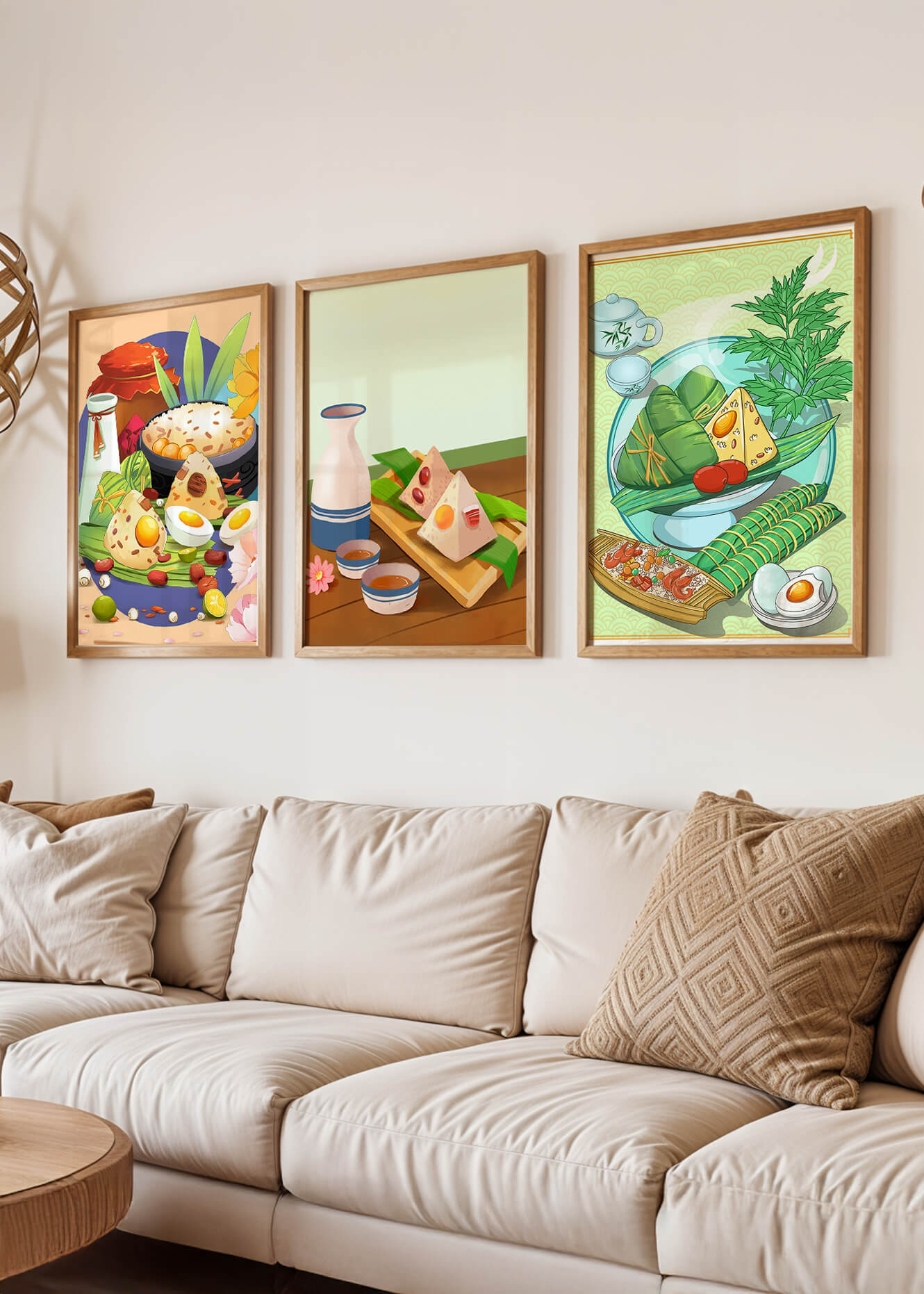 Illustrations de cuisine asiatique dans des cadres en bois