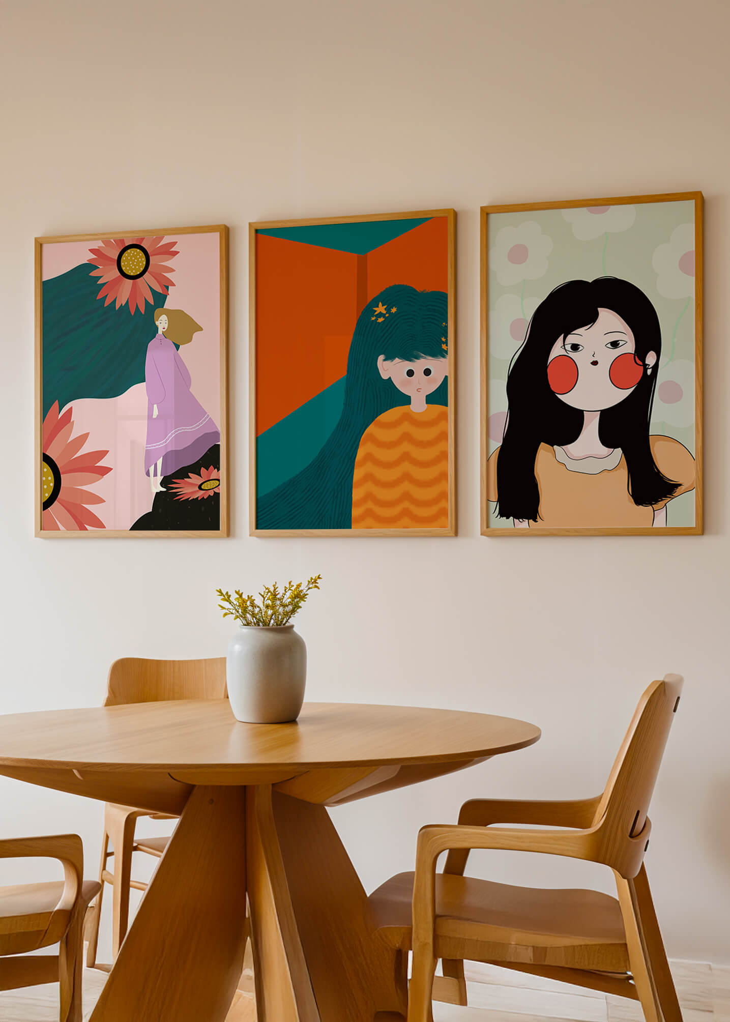 Illustrations modernes colorées sans cadre avec portraits