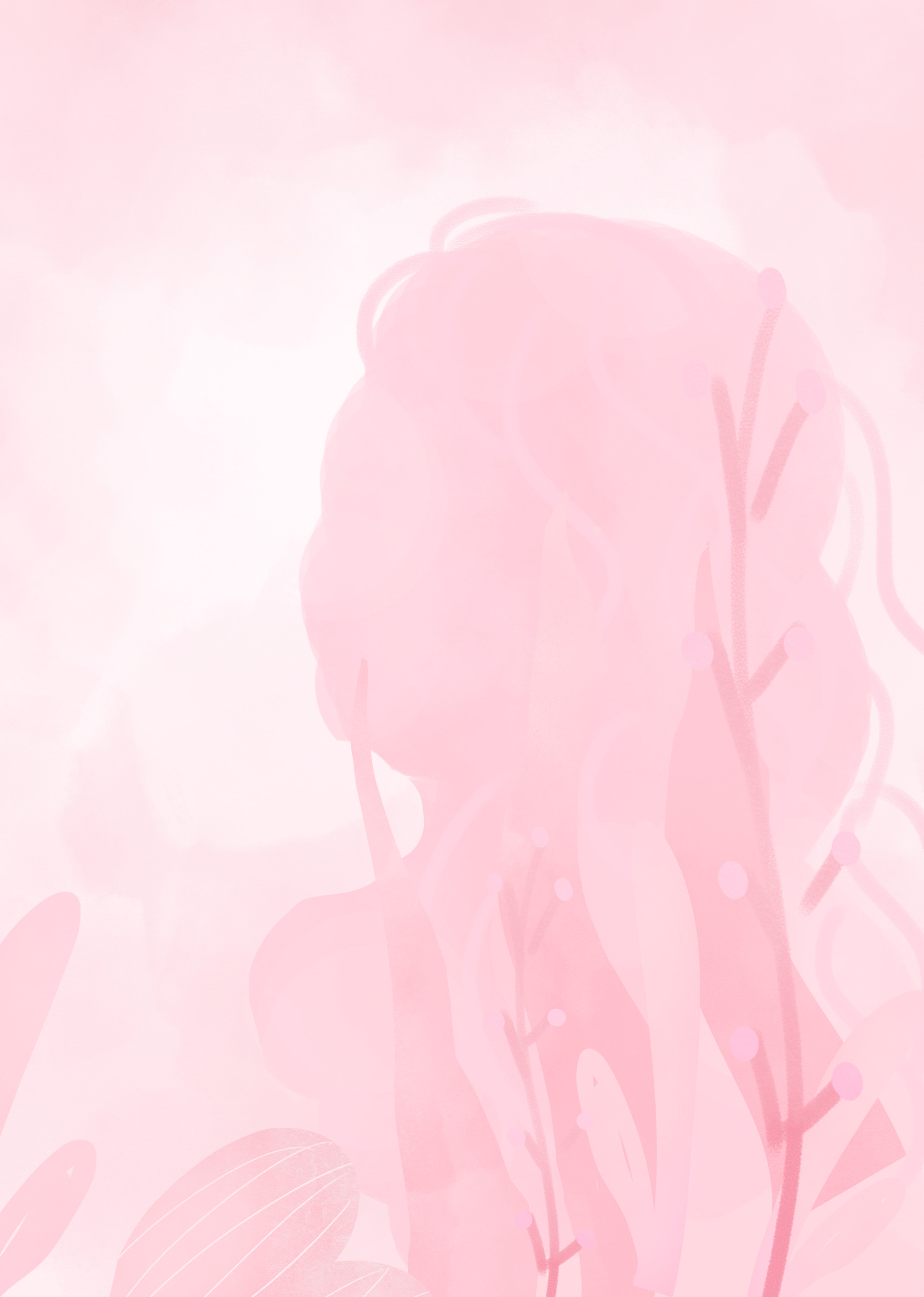Subtle pink abstract silhouette with floral elements