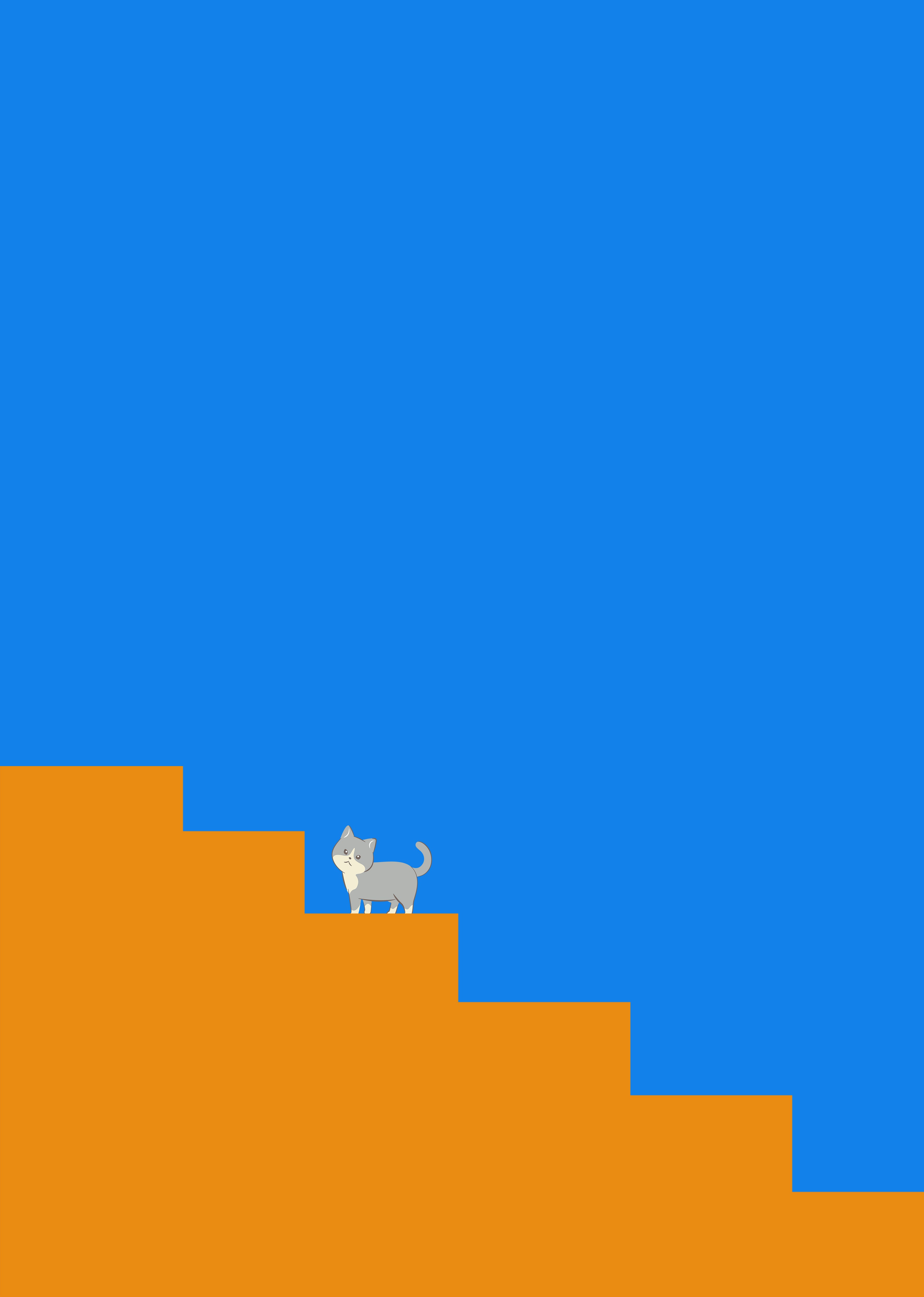 Minimalistic cat on stairs with blue background
