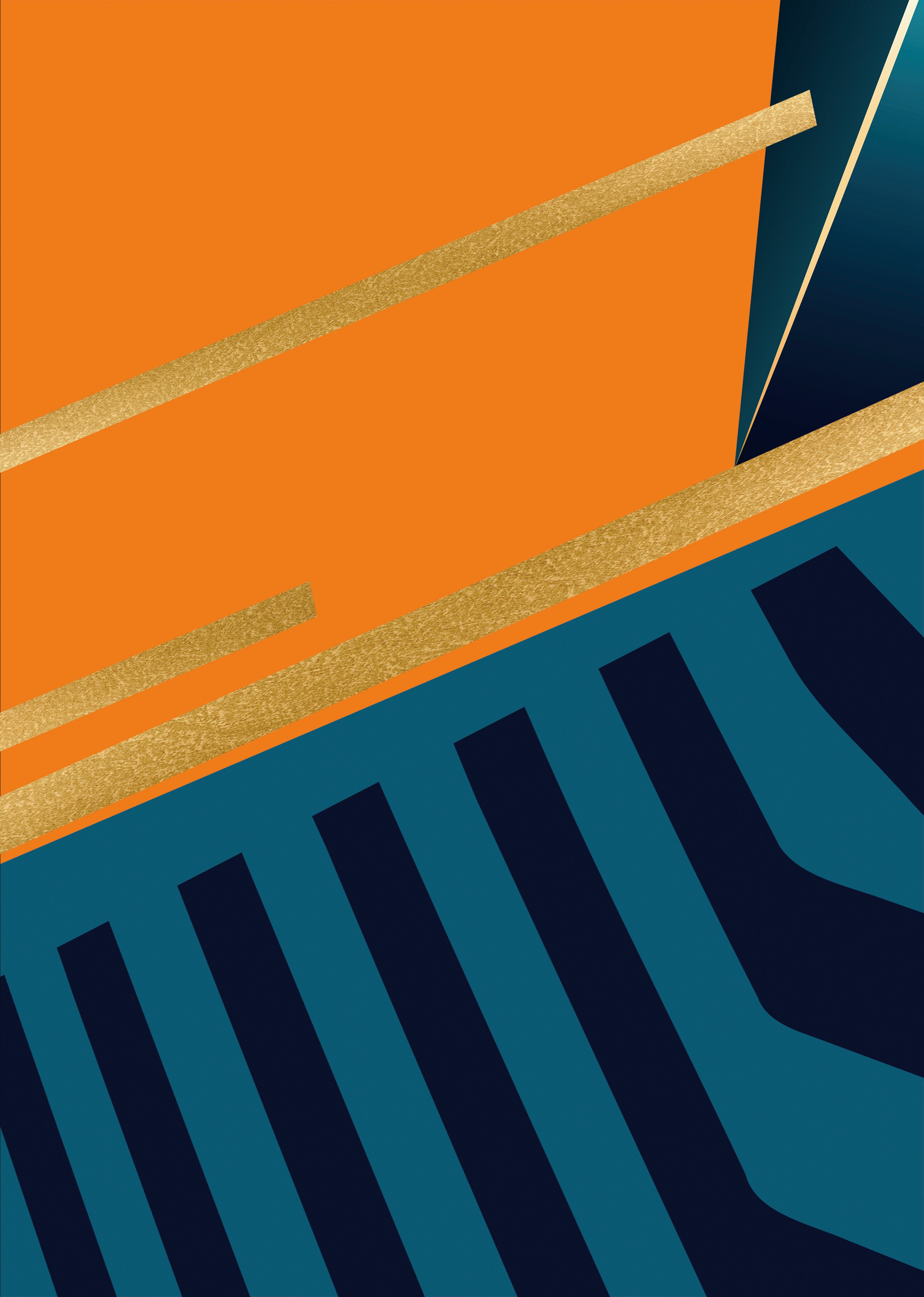 Moderne geometrische Abstraktion mit goldenen Elementen und kräftigen Farben