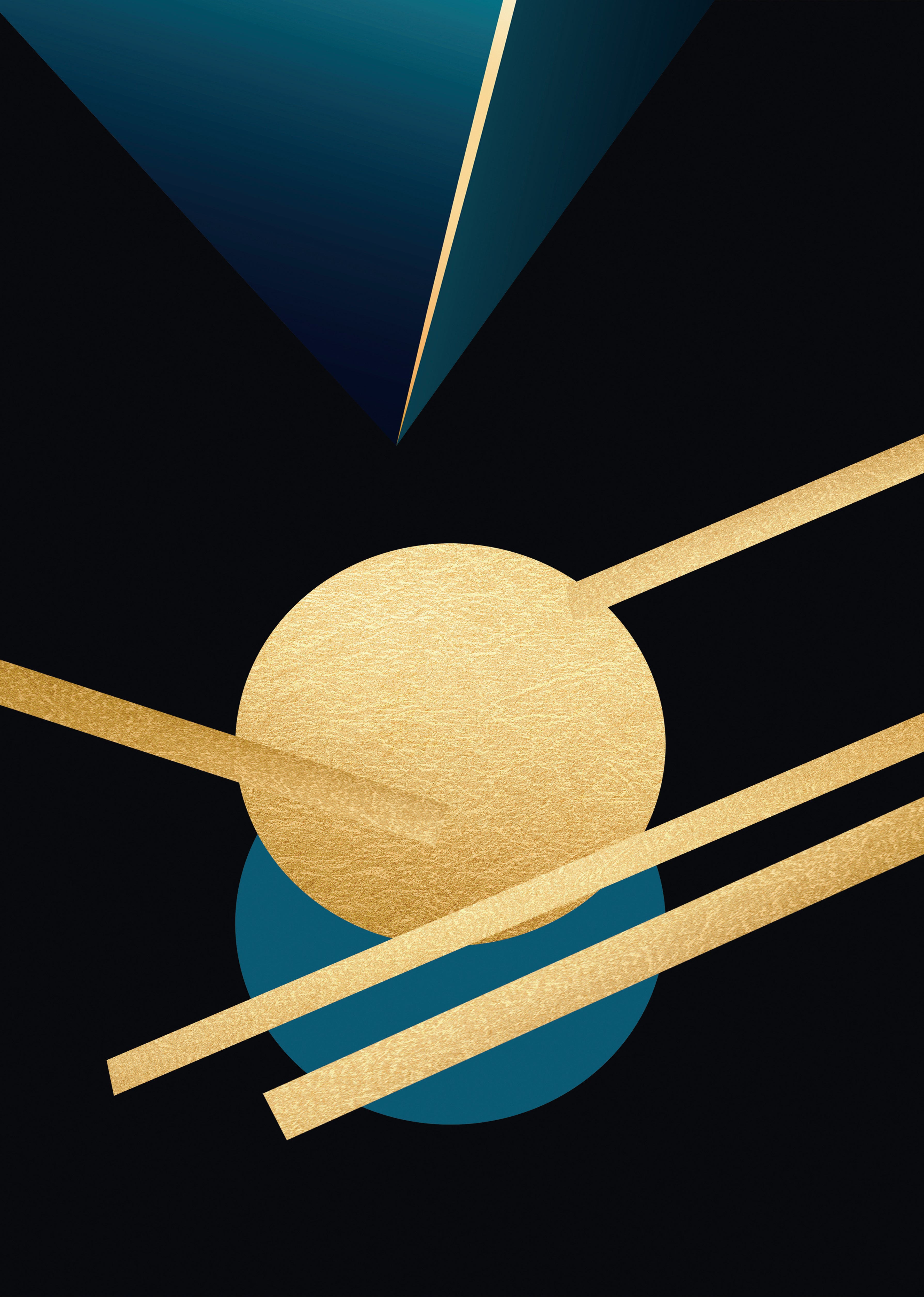 Abstract Geometric Composition with Gold and Blue Elements