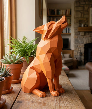 Wolf Sculpture 3D Papercraft Howling - Large Geometric Gray & Orange Wolf DIY Kit - 40cm Tall Low Poly Animal Wall/Table Decor - Mi tienda