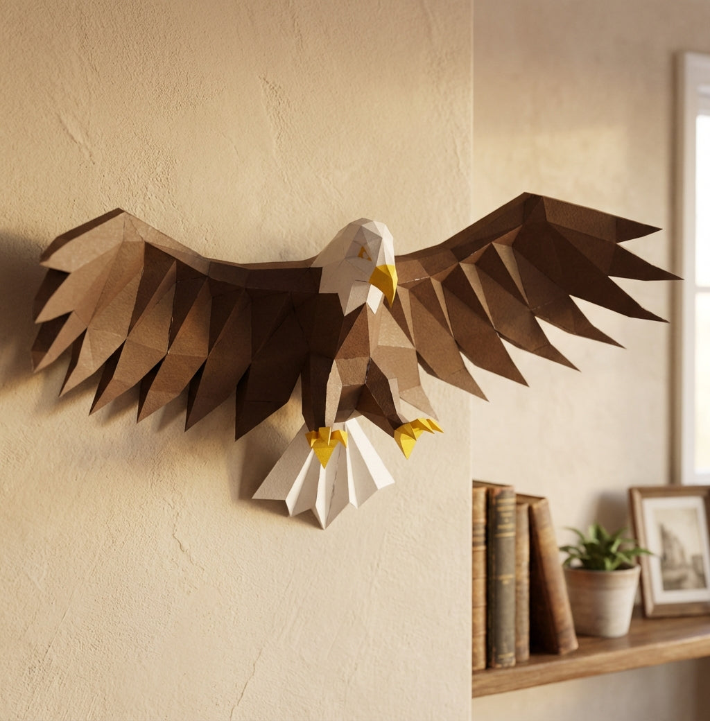 3D Eagle Wall Art Papercraft, Polygonal Bird Figure for Assembly – DIY Geometric Sculpture, Unique Home Decor for Creative Workspace - Mi tienda
