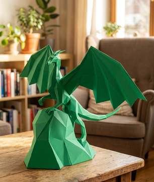 3D polygonal paper dragon figure to assemble on a rock 43x60x36 – DIY papercraft decorative kit, modern geometric sculpture for table or shelf - Mi tienda