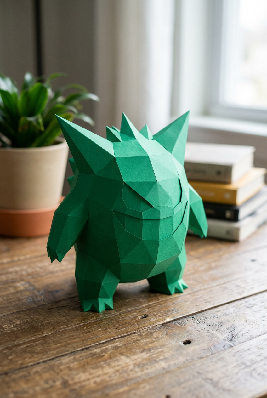 3D polygonal paper Gengar figure for assembly 27 x 33 x 32 – decorative papercraft DIY kit, modern geometric sculpture - Mi tienda