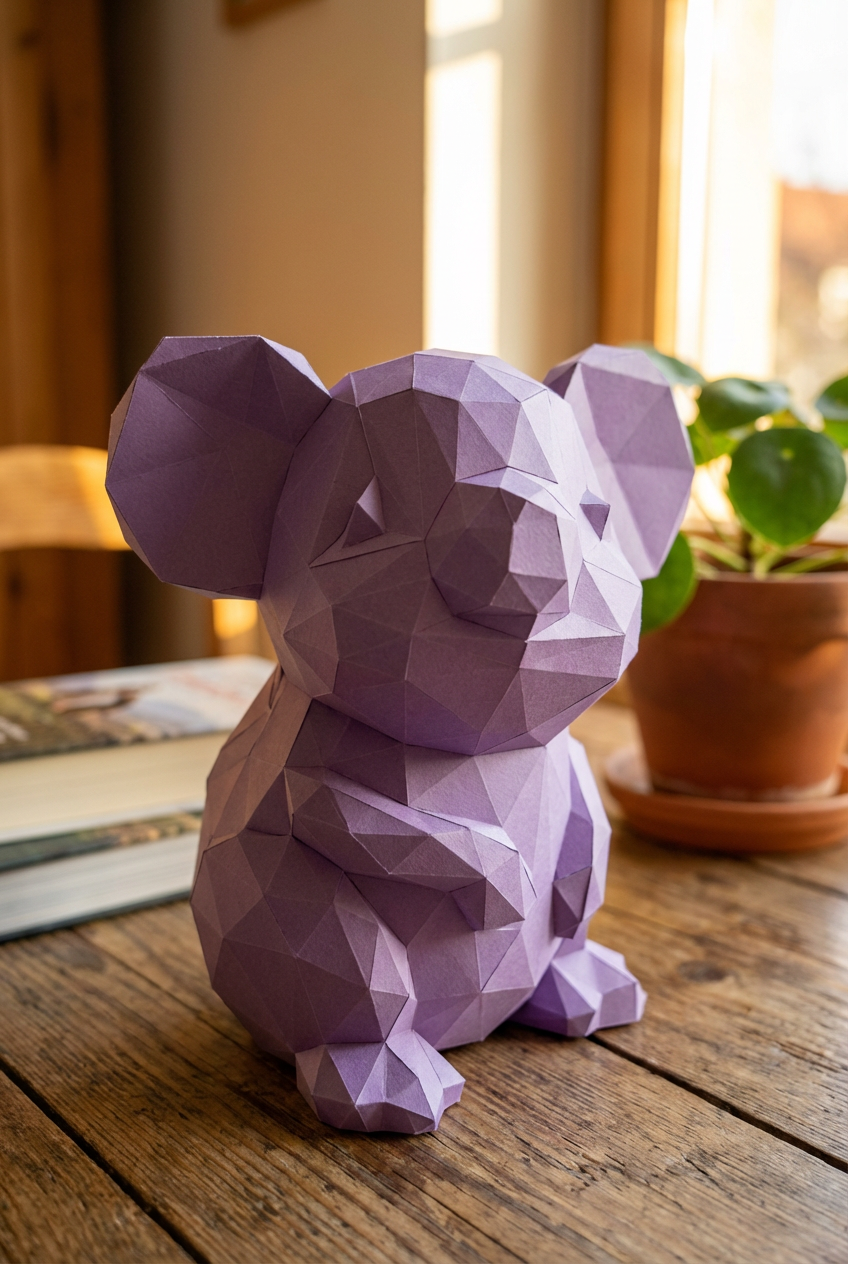 3D polygonal paper mouse for assembly 25 x 30 x 24 – decorative papercraft DIY kit, modern cardboard sculpture, geometric home decoration - Mi tienda
