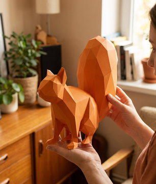 Ardilla Poligonal 3D de Papel para Montar 27x32x10– Kit Decorativo PaperCraft DIY, Escultura Moderna de Cartón, Decoración Geométrica para el Hogar