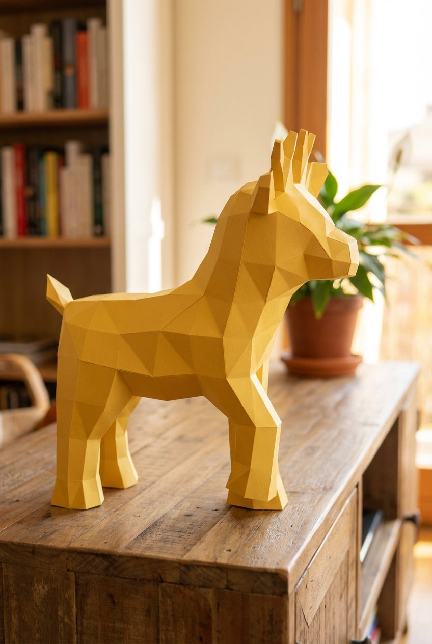 Ciervo pequeño 3D, figura de papel poligonal para ensamblar 42x32x11 – Manualidad DIY, ciervo de cartón escultórico para decoración de pared moderna