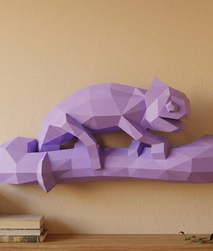 Geometric chameleon papercraft wall sculpture on branch, 3d polygonal lizard, 41x12x19 cm, creative diy kit for unique modern home or office decor - Mi tienda