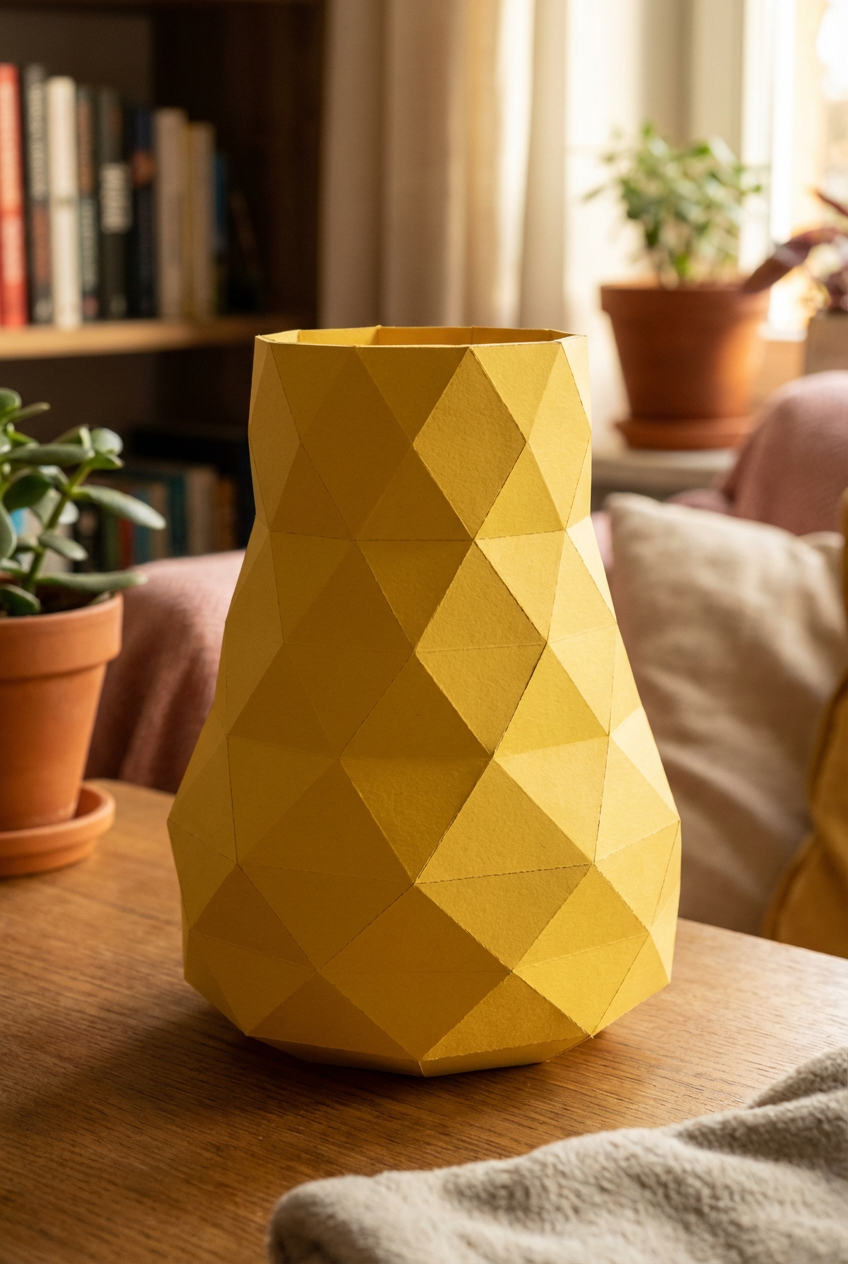 Jarrón de papel decorativo 3D 21 x 16 x 17 – recipiente poligonal para ensamblar, manualidad DIY, papel de 180 g, decoración moderna para el hogar