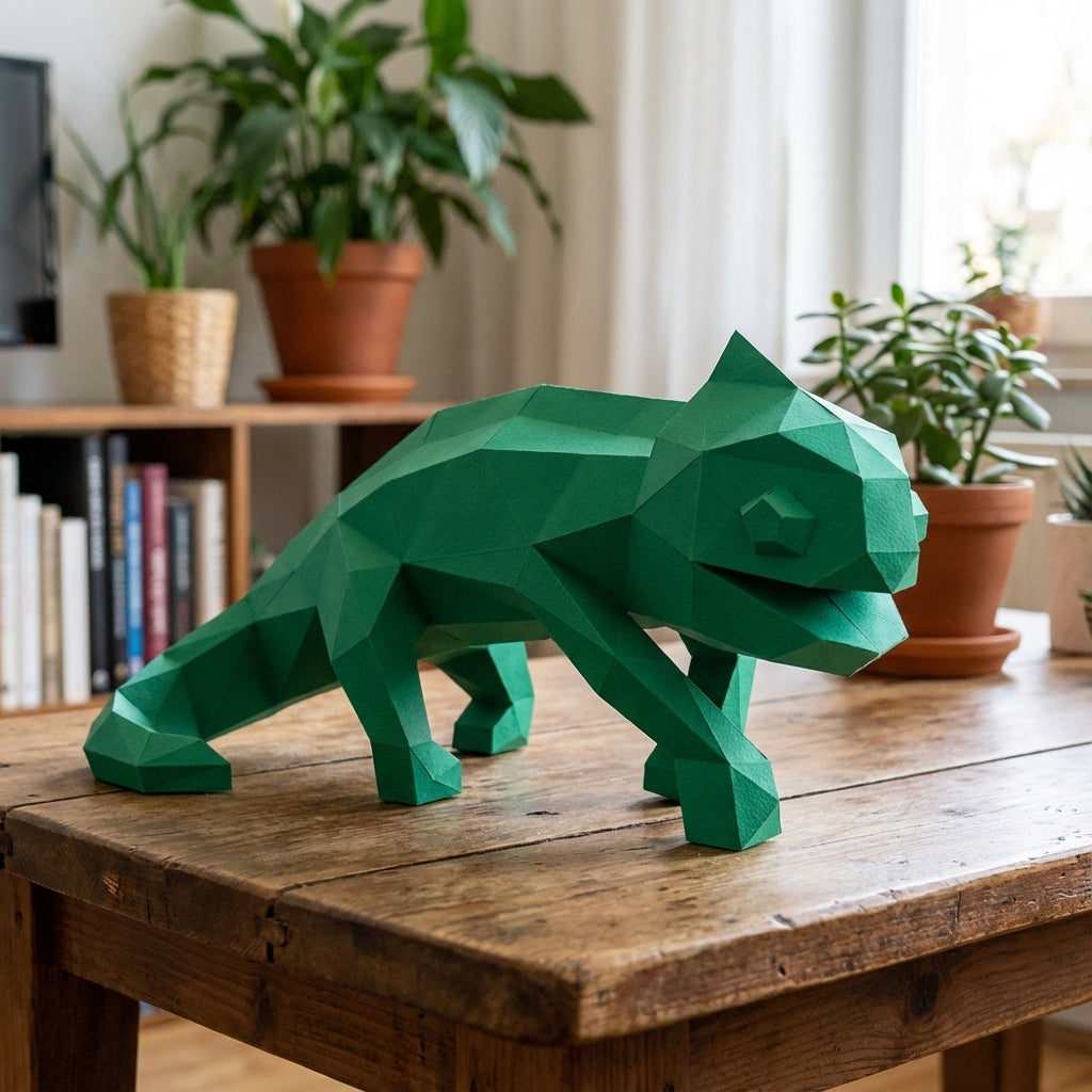Chameleon Paper Sculpture - 34cm Large Lizard Decor - Low Poly Geometric Animal - 3D Papercraft Art - Modern Office Desk Decor - Reptile Gift - Mi tienda