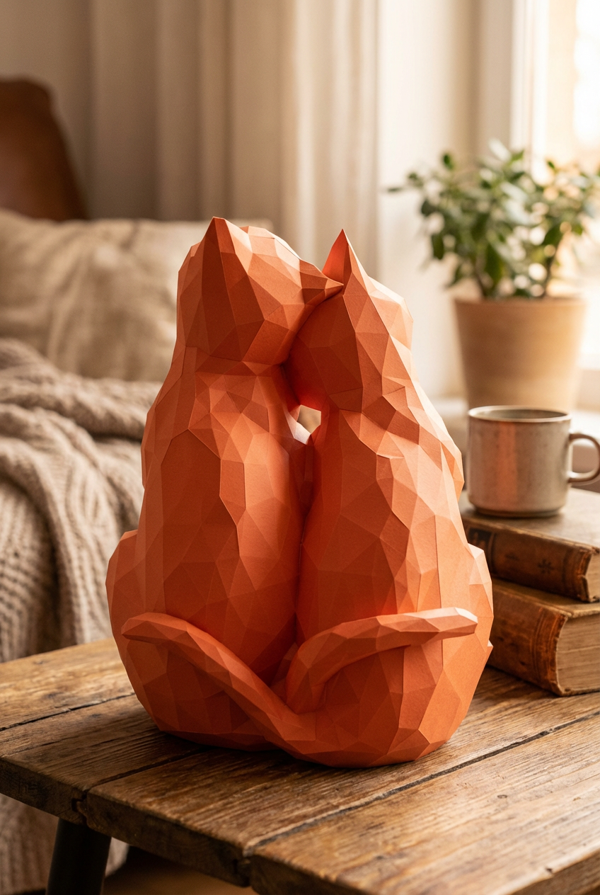 Figura constructor gatos poligonales de papel, manualidad 3D para montar 35x29x26 — PaperCraft DIY, figura de cartón para decoración del hogar