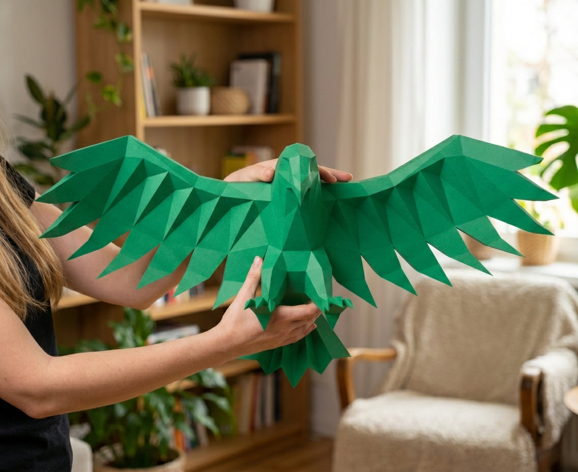 3D Eagle Wall Art Papercraft, Polygonal Bird Figure for Assembly – DIY Geometric Sculpture, Unique Home Decor for Creative Workspace - Mi tienda