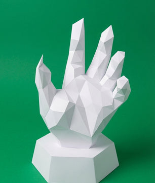 Papercraft hand on stand 3D polygonal paper figure for assembly 40x26x20, 59 parts – DIY craft jewelry holder, sculptural cardboard hand for modern decor - Mi tienda