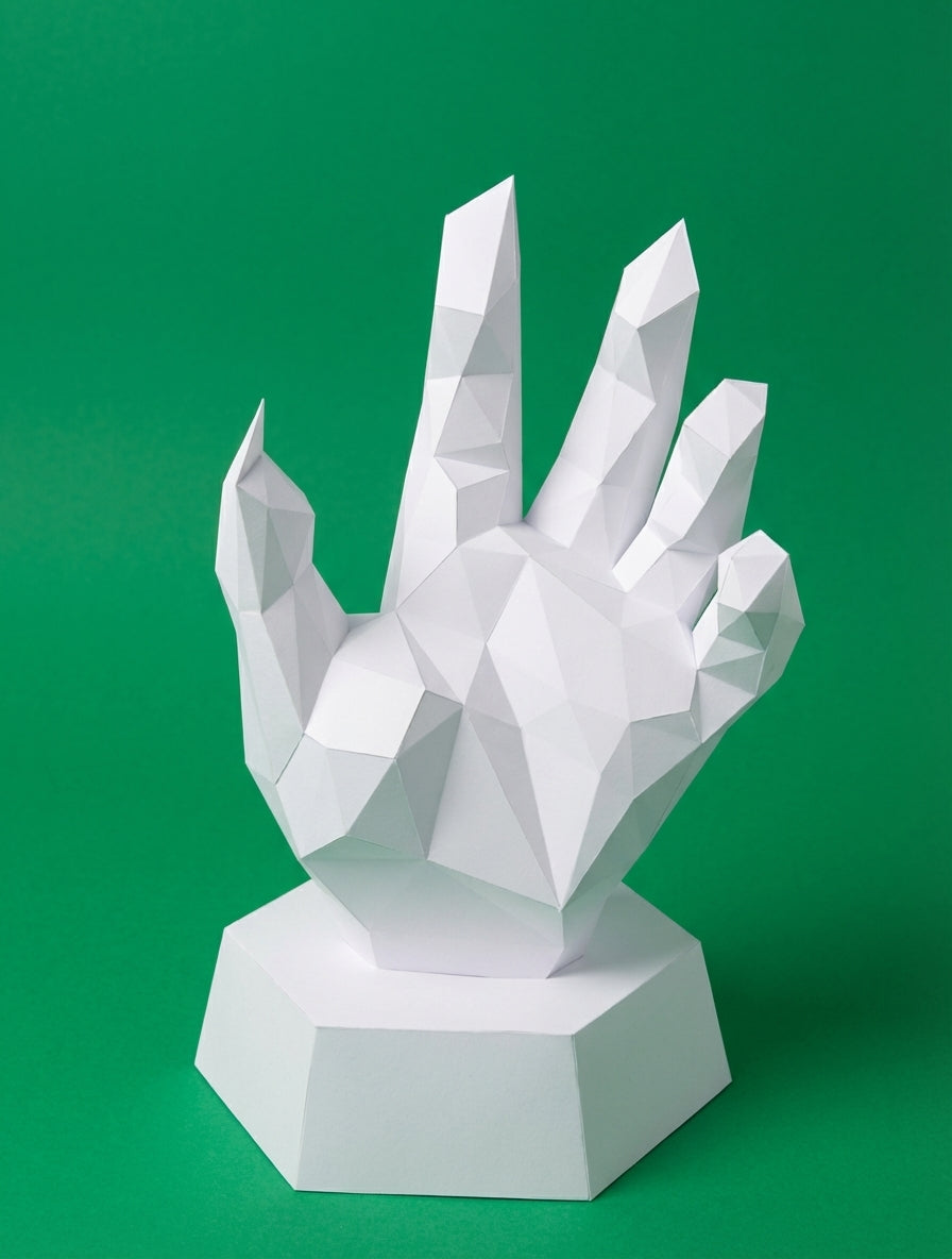 Papercraft hand on stand 3D polygonal paper figure for assembly 40x26x20, 59 parts – DIY craft jewelry holder, sculptural cardboard hand for modern decor - Mi tienda