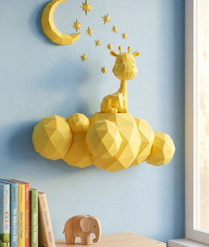 Cute wall giraffe 3D papercraft polygonal paper figure for assembly 50x45x16, 272 parts – DIY craft, sculptural cardboard giraffe for kids room wall decor