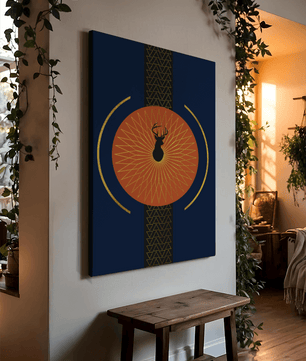 Golden deer with geometric moon phases in modern wall art - Mi tienda