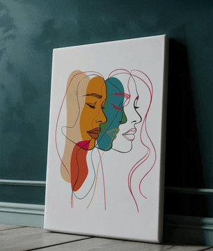Abstract female faces wall art | Colorful minimalist line drawing | Modern poster or canvas - Mi tienda