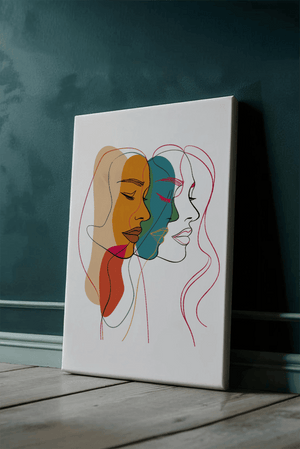 Abstract female faces wall art | Colorful minimalist line drawing | Modern poster or canvas - Mi tienda