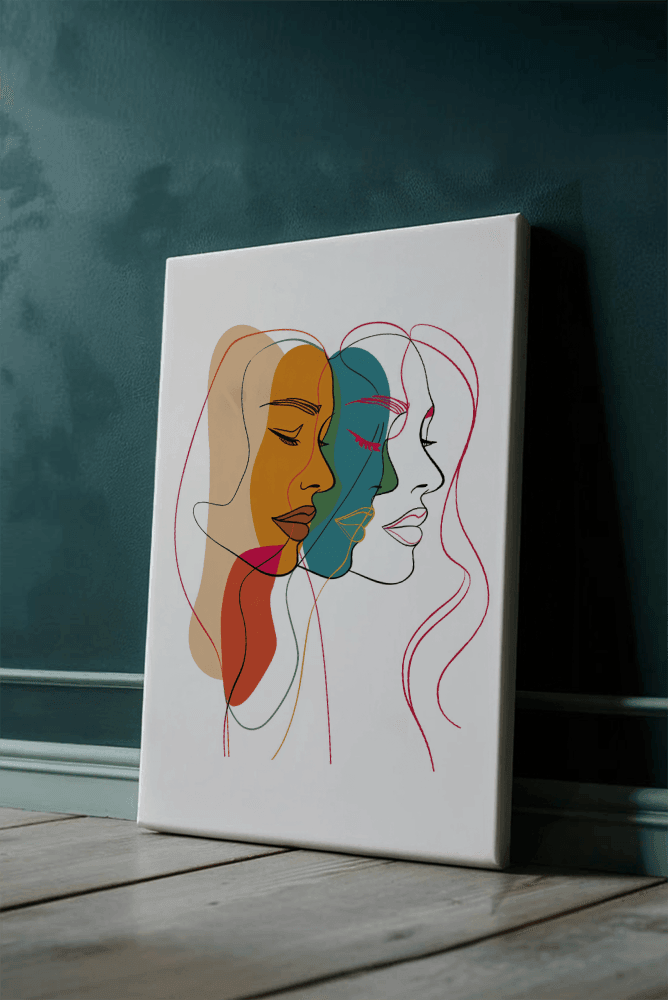 Abstract female faces wall art | Colorful minimalist line drawing | Modern poster or canvas - Mi tienda