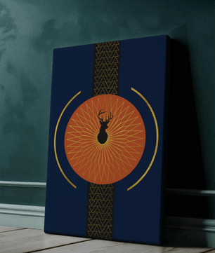 Golden deer with geometric moon phases in modern wall art - Mi tienda
