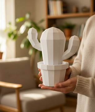 Figura constructor cactus poligonal de papel, manualidad 3D para montar  20x19x10— PaperCraft DIY, figura de cartón para decoración del hogar