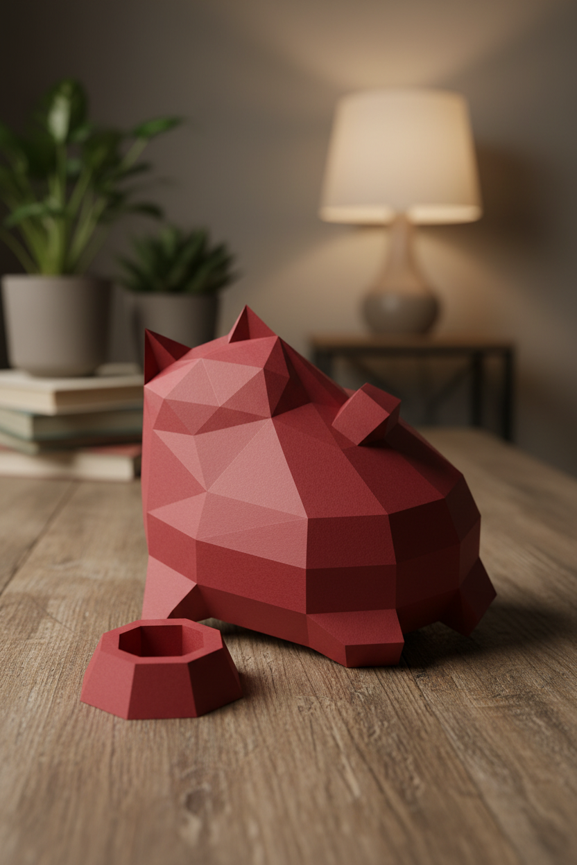 Polygonal paper cat builder figure in fun style, 3D craft for assembly 30 x 25 x 19 – papercraft DIY - Mi tienda