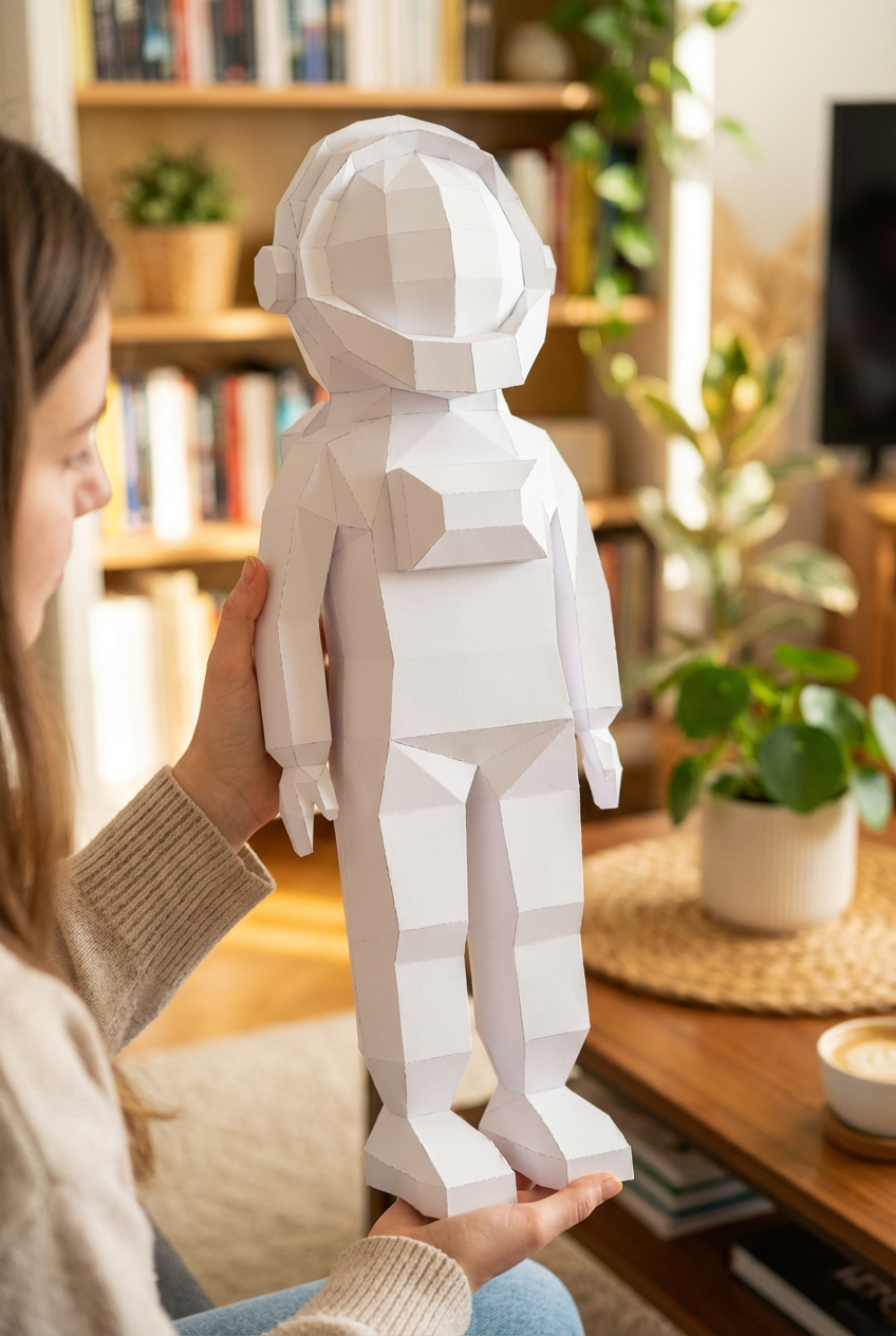 3D polygonal paper astronaut figure for assembly 51 x 18 x 14 – decorative papercraft DIY kit, modern geometric sculpture for table or shelf - Mi tienda