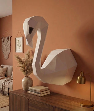 3D Wall Flamingo Papercraft wall flamingo papercraft kit! Polygonal paper art, 37x35x19 cm. Unique DIY wall decor - Mi tienda