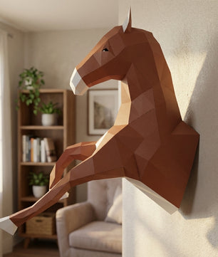 Cabeza de caballo para colgar en la pared papercraft 3D, escultura de papel poligonal DIY, 51x16x35 cm, 59 piezas – Decoración de pared geométrica, kit de montaje, trofeo de caballo decorativo para dormitorio juvenil