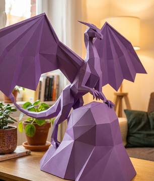 3D polygonal paper dragon figure to assemble on a rock 43x60x36 – DIY papercraft decorative kit, modern geometric sculpture for table or shelf - Mi tienda