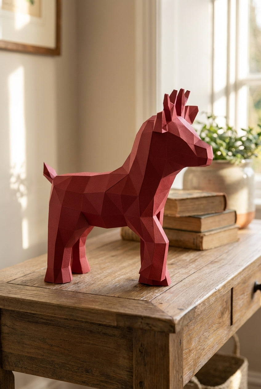 Ciervo pequeño 3D, figura de papel poligonal para ensamblar 42x32x11 – Manualidad DIY, ciervo de cartón escultórico para decoración de pared moderna