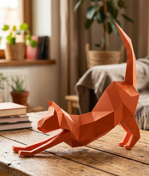 Discover our stretching cat 3D papercraft kit — a creative paper project for mindful breaks and modern home accents. This hand-assembled polygonal feline adds a quirky touch to your office - Mi tienda