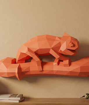 Geometric chameleon papercraft wall sculpture on branch, 3d polygonal lizard, 41x12x19 cm, creative diy kit for unique modern home or office decor - Mi tienda