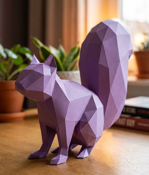 Ardilla Poligonal 3D de Papel para Montar 27x32x10– Kit Decorativo PaperCraft DIY, Escultura Moderna de Cartón, Decoración Geométrica para el Hogar