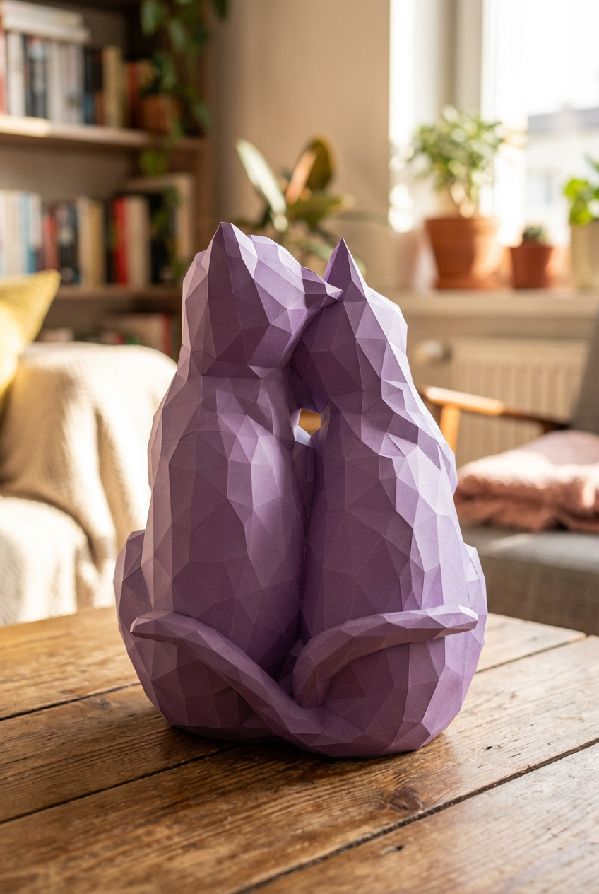 Figura constructor gatos poligonales de papel, manualidad 3D para montar 35x29x26 — PaperCraft DIY, figura de cartón para decoración del hogar