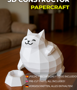 Polygonal paper cat builder figure in fun style, 3D craft for assembly 30 x 25 x 19 – papercraft DIY - Mi tienda