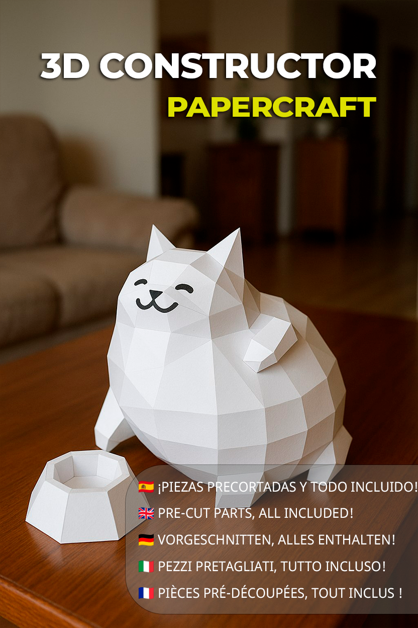 Polygonal paper cat builder figure in fun style, 3D craft for assembly 30 x 25 x 19 – papercraft DIY - Mi tienda