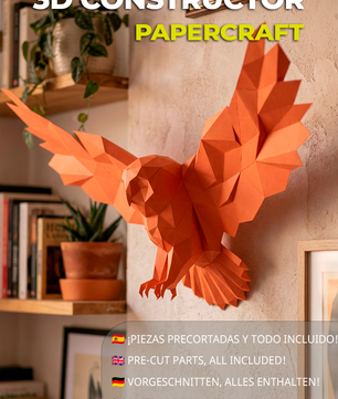 Figura decorativa: búho poligonal de papel con alas desplegadas 75x36x35, manualidades 3D para montar — PaperCraft DIY