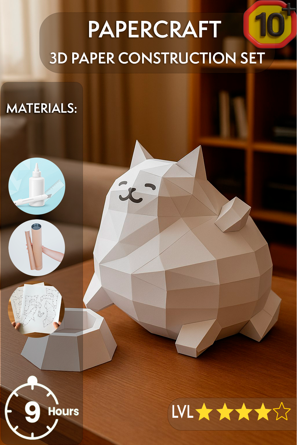 PaperCraft Gato poligonal de papel, figura decorativa, manualidades 3D para montar DIY