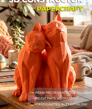 Figura constructor gatos poligonales de papel, manualidad 3D para montar 35x29x26 — PaperCraft DIY, figura de cartón para decoración del hogar