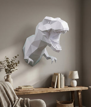3D Papercraft Green T-Rex Wall Trophy 50cm DIY Low Poly Dinosaur Head Model – Geometric Paper Sculpture Wall Decor for Living Room - Mi tienda