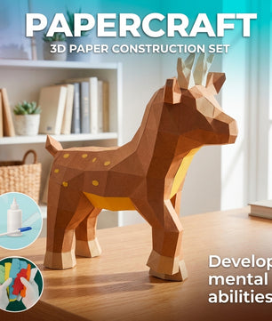 Ciervo pequeño 3D, figura de papel poligonal para ensamblar 42x32x11 – Manualidad DIY, ciervo de cartón escultórico para decoración de pared moderna