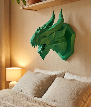 3D polygonal paper dragon head figure for assembly 40 x 29 x 25 – decorative papercraft DIY kit, modern geometric sculpture for wall above the bed - Mi tienda